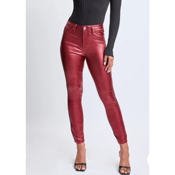 YMI Junior High-Rise Hyperstretch Red Wine Metallic Skinny Jeans Size S - Picture 1 of 9